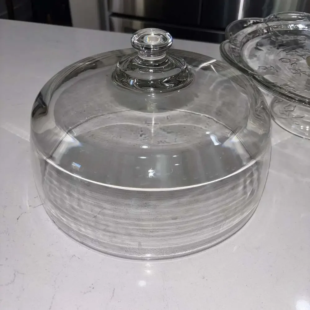 Anchor Hocking Savannah Clear Glass Cake Stand with Dome Lid Floral Scalloped